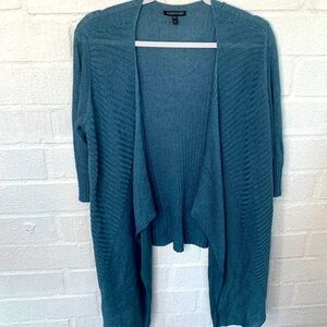 Eileen Fisher Linen Silk Open Front Knit Blue Cardigan Sweater size M